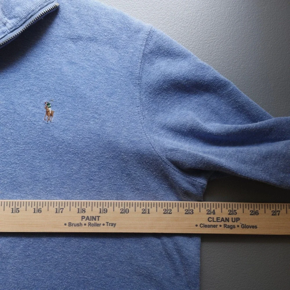 Polo Ralph Lauren Estate-Rib Quarter-Zip Blue Heather Pullover Sweater Men Large